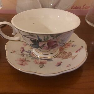Grace Teaware pink floral tea cup & saucer 2 Pc